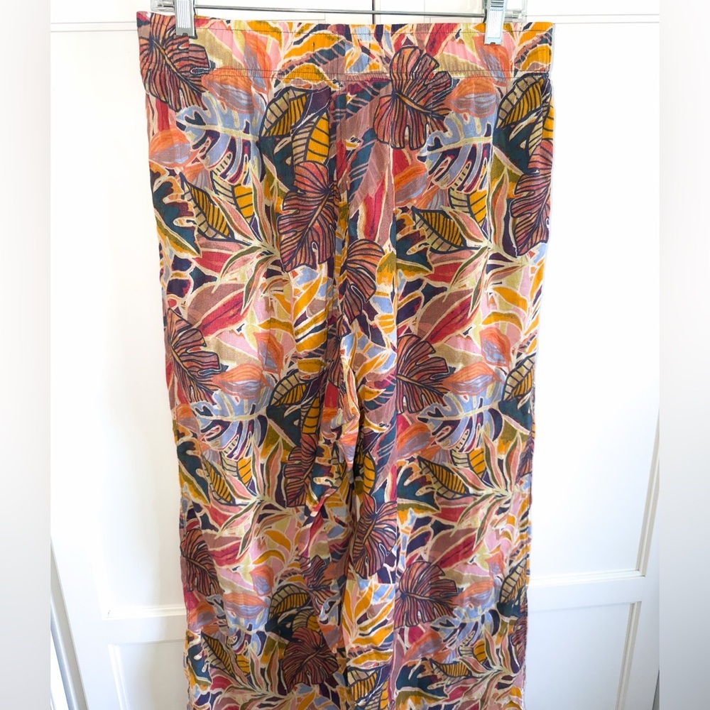C & C California 100% Linen Wide Pants w/Pockets Tropical Floral Beach Sz Large - Picture 9 of 14